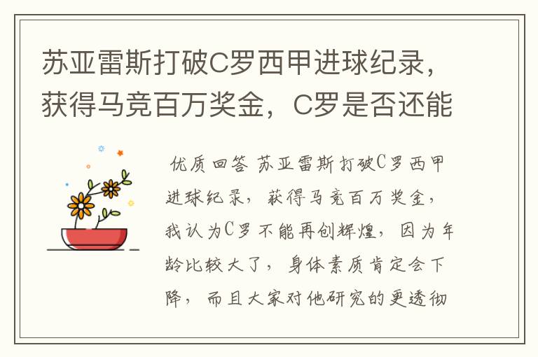 苏亚雷斯打破C罗西甲进球纪录，获得马竞百万奖金，C罗是否还能再创辉煌？