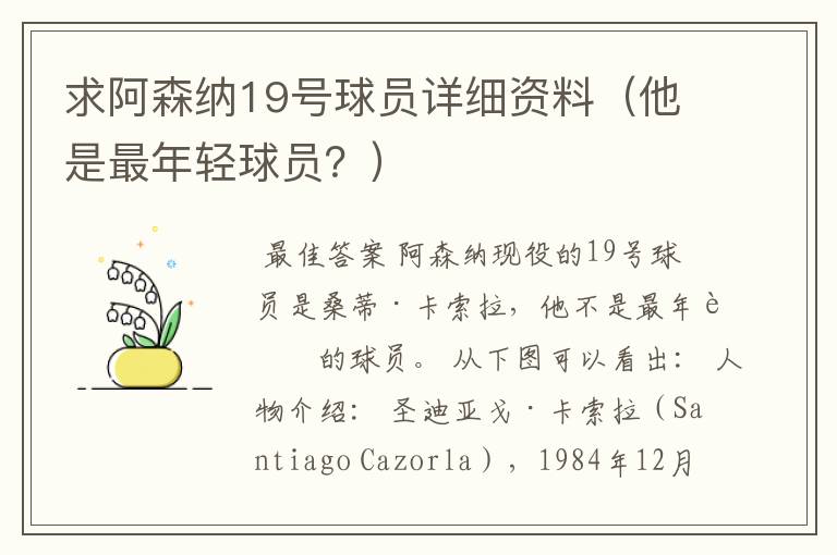 求阿森纳19号球员详细资料（他是最年轻球员？）