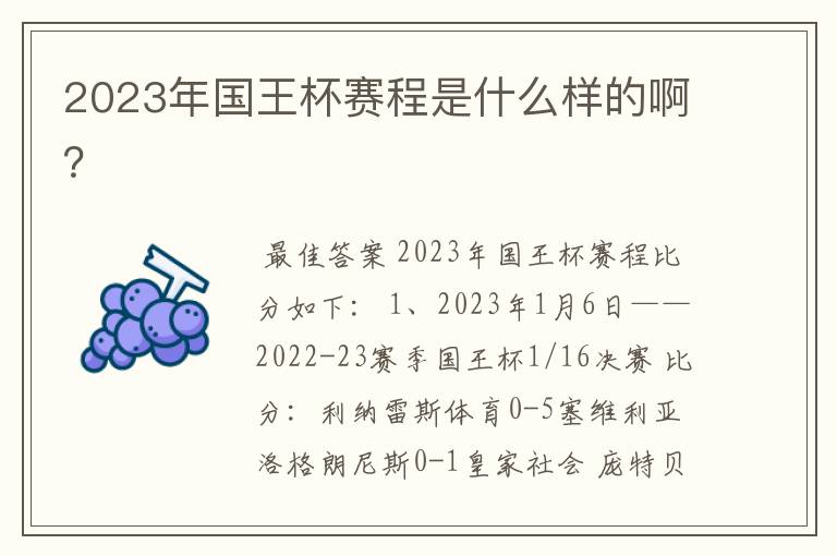 2023年国王杯赛程是什么样的啊？