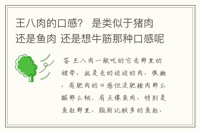 王八肉的口感？ 是类似于猪肉 还是鱼肉 还是想牛筋那种口感呢? 没吃过比较好奇。