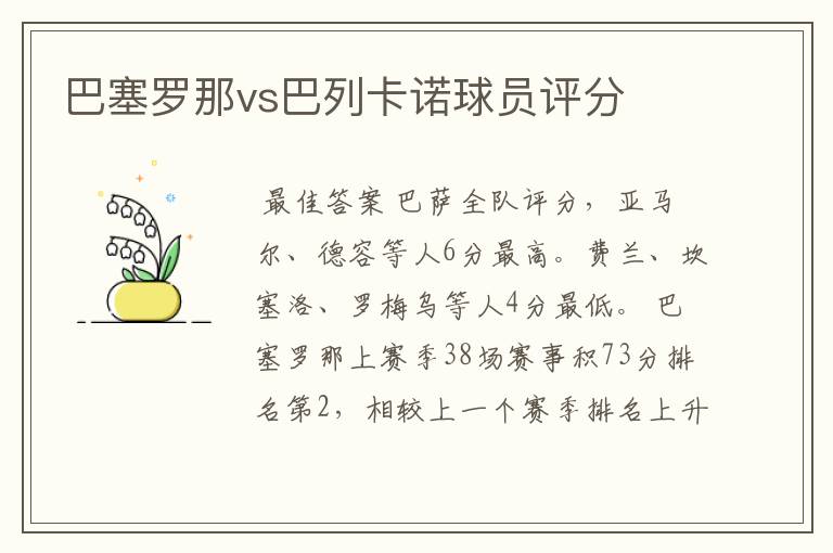 巴塞罗那vs巴列卡诺球员评分