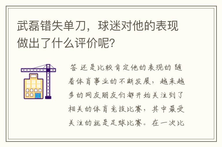 武磊错失单刀，球迷对他的表现做出了什么评价呢？