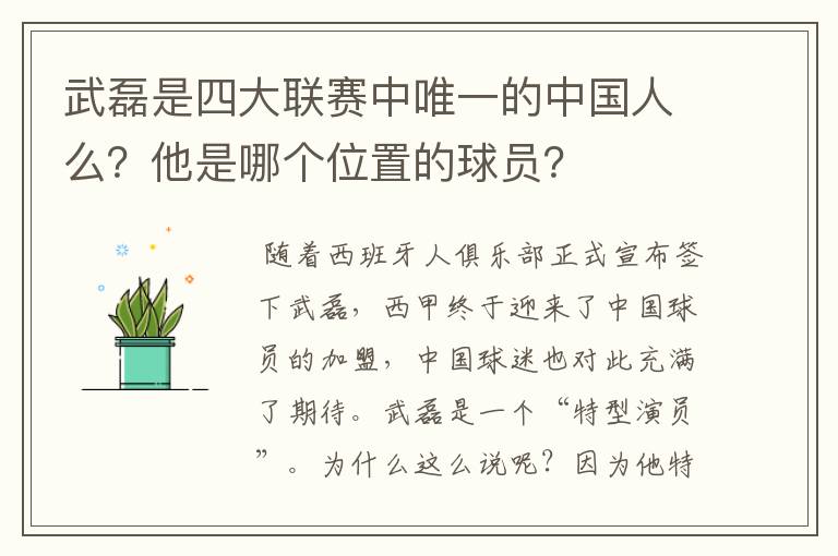 武磊是四大联赛中唯一的中国人么？他是哪个位置的球员？