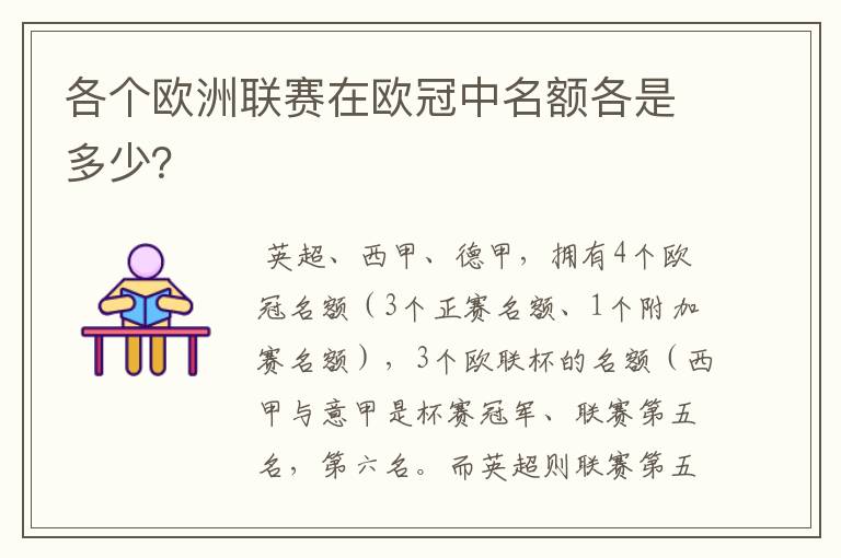 各个欧洲联赛在欧冠中名额各是多少？