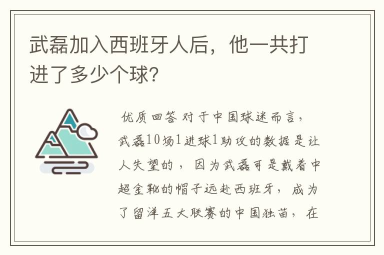 武磊加入西班牙人后，他一共打进了多少个球？