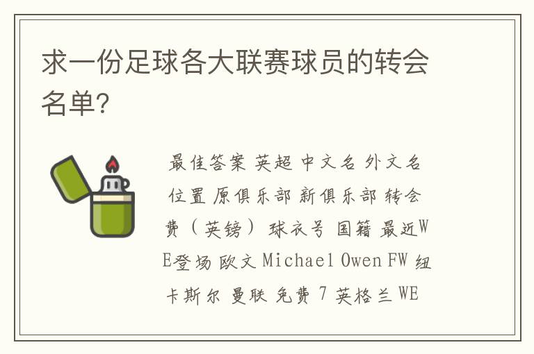 求一份足球各大联赛球员的转会名单？