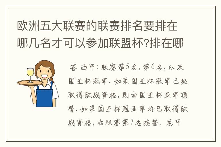 欧洲五大联赛的联赛排名要排在哪几名才可以参加联盟杯?排在哪几名可以参加托托杯?