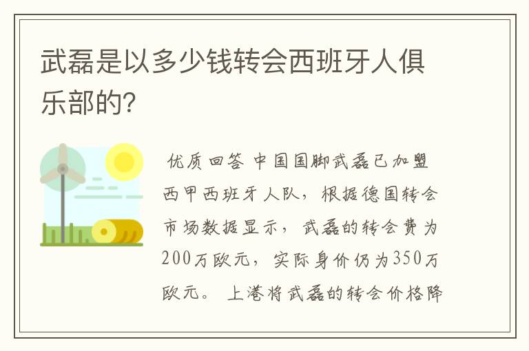 武磊是以多少钱转会西班牙人俱乐部的？