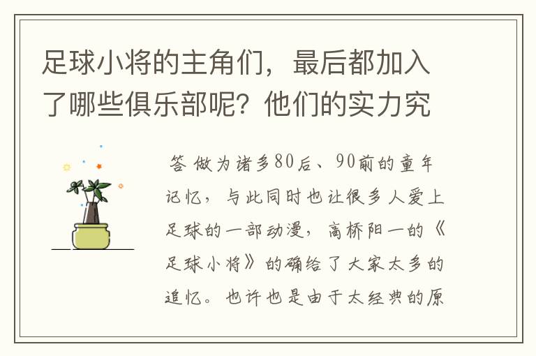 足球小将的主角们，最后都加入了哪些俱乐部呢？他们的实力究竟怎么样？