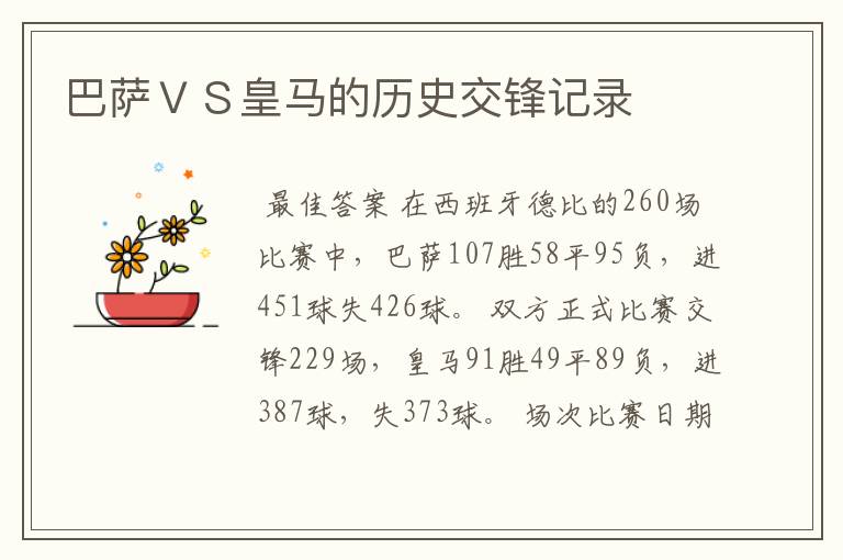 巴萨ＶＳ皇马的历史交锋记录