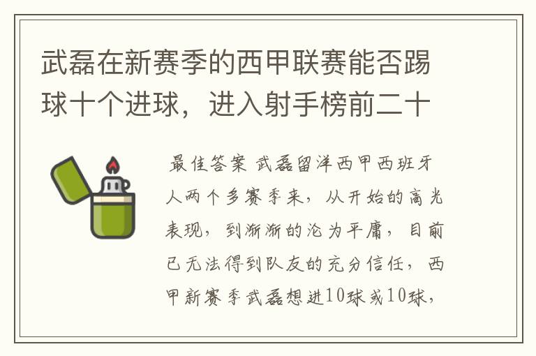 武磊在新赛季的西甲联赛能否踢球十个进球，进入射手榜前二十？