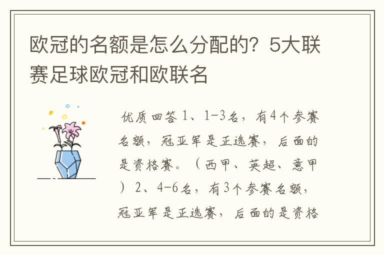 欧冠的名额是怎么分配的？5大联赛足球欧冠和欧联名