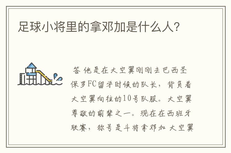 足球小将里的拿邓加是什么人？