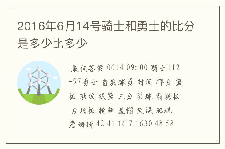 2016年6月14号骑士和勇士的比分是多少比多少