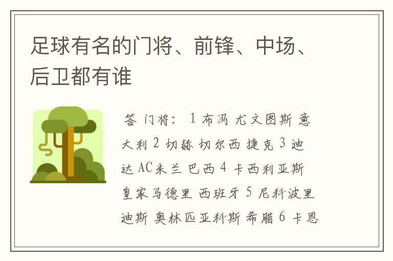 足球有名的门将、前锋、中场、后卫都有谁