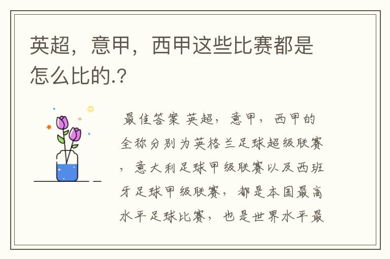 英超，意甲，西甲这些比赛都是怎么比的.?