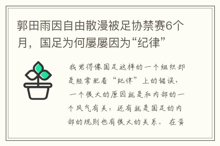 郭田雨因自由散漫被足协禁赛6个月，国足为何屡屡因为“纪律”遭处罚？