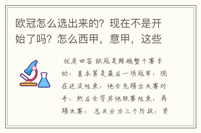 欧冠怎么选出来的？现在不是开始了吗？怎么西甲，意甲，这些还在T？