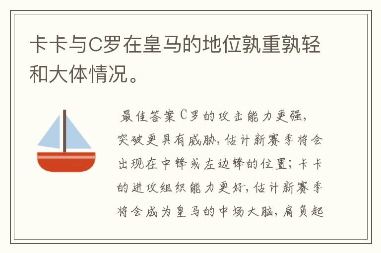 卡卡与C罗在皇马的地位孰重孰轻和大体情况。