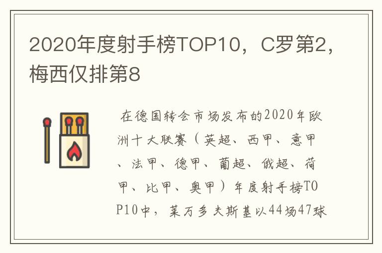 2020年度射手榜TOP10，C罗第2，梅西仅排第8