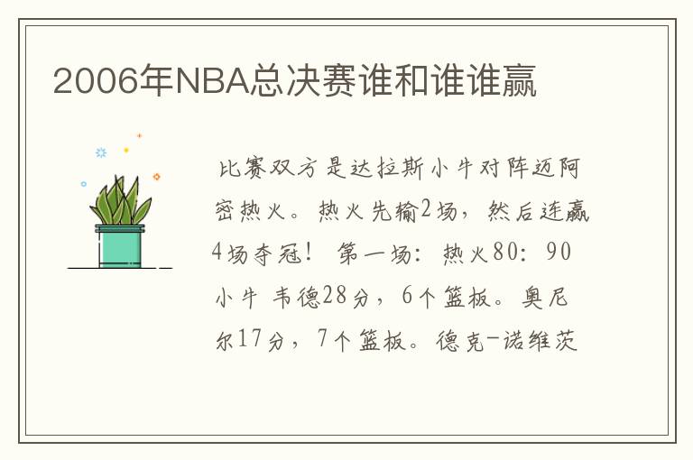 2006年NBA总决赛谁和谁谁赢