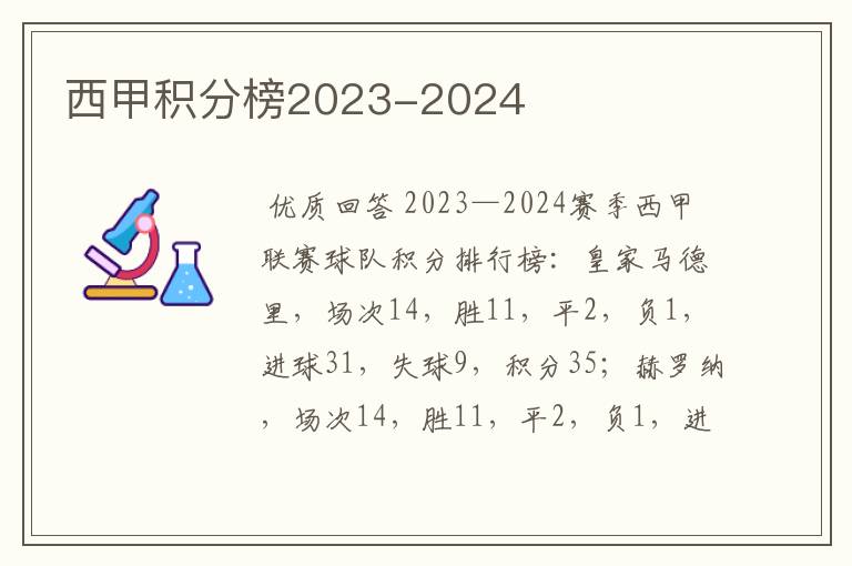 西甲积分榜2023-2024