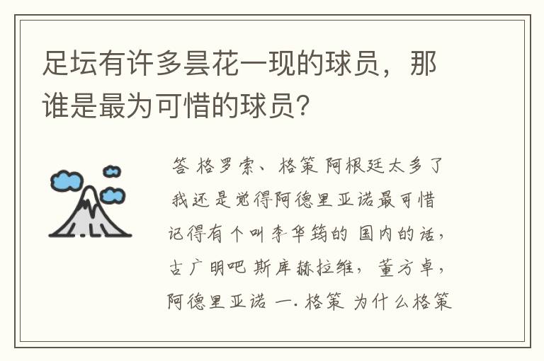 足坛有许多昙花一现的球员，那谁是最为可惜的球员？