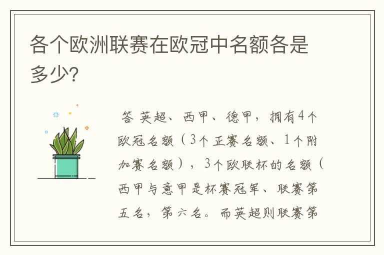 各个欧洲联赛在欧冠中名额各是多少？