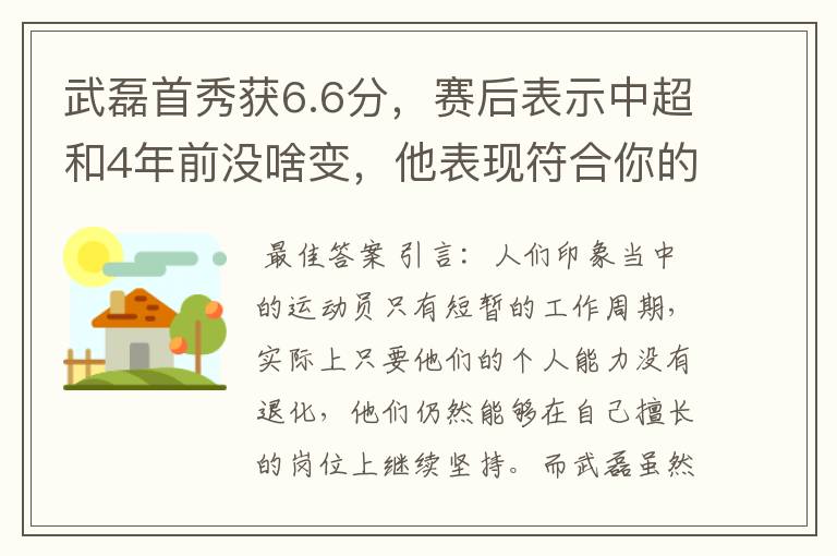 武磊首秀获6.6分，赛后表示中超和4年前没啥变，他表现符合你的预期吗？