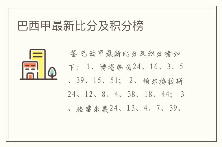 巴西甲最新比分及积分榜