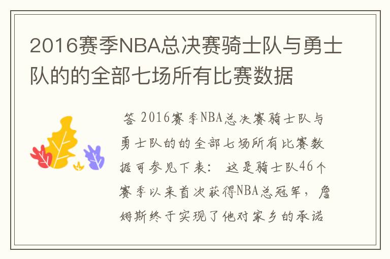 2016赛季NBA总决赛骑士队与勇士队的的全部七场所有比赛数据