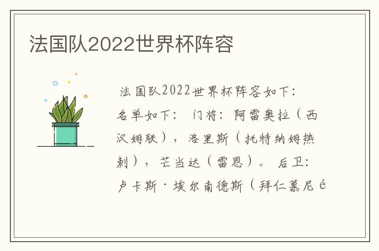 法国队2022世界杯阵容