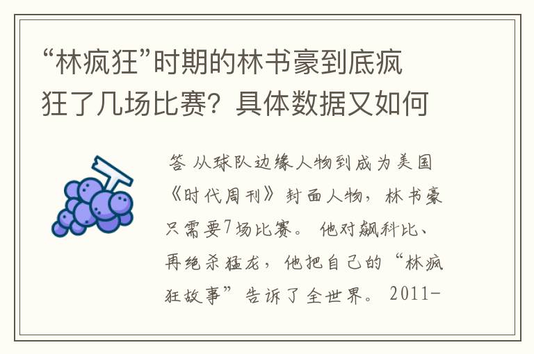 “林疯狂”时期的林书豪到底疯狂了几场比赛？具体数据又如何？