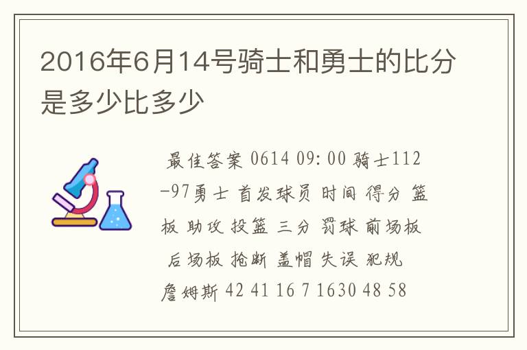 2016年6月14号骑士和勇士的比分是多少比多少