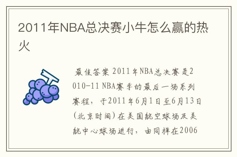 2011年NBA总决赛小牛怎么赢的热火