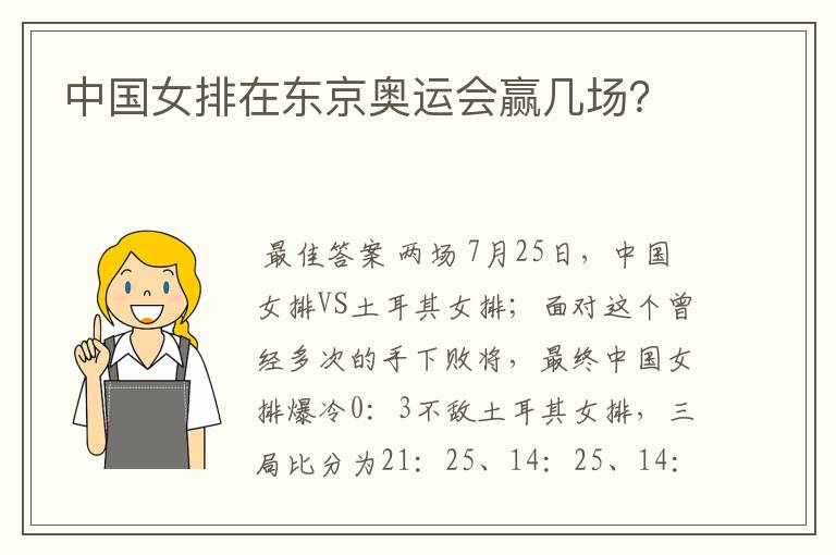 中国女排在东京奥运会赢几场？