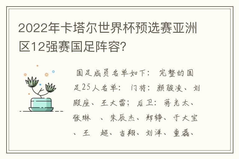 2022年卡塔尔世界杯预选赛亚洲区12强赛国足阵容？