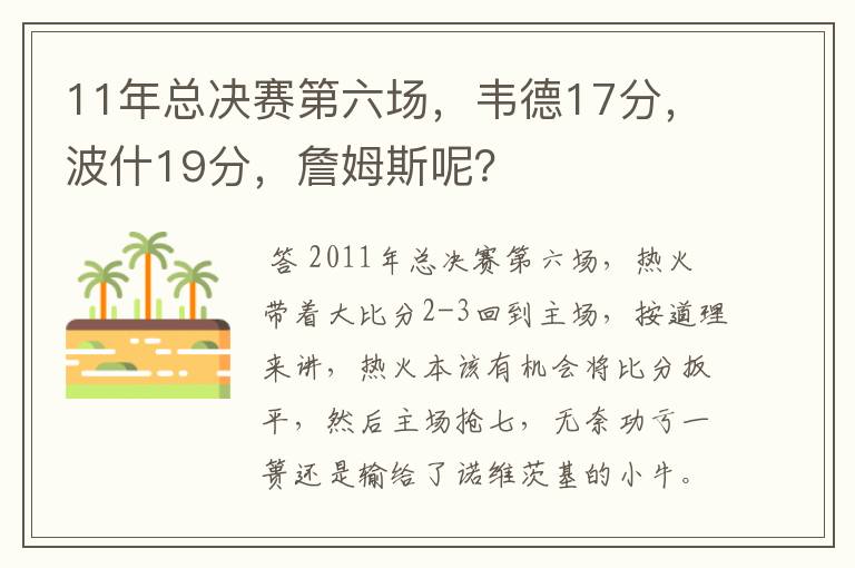 11年总决赛第六场，韦德17分，波什19分，詹姆斯呢？