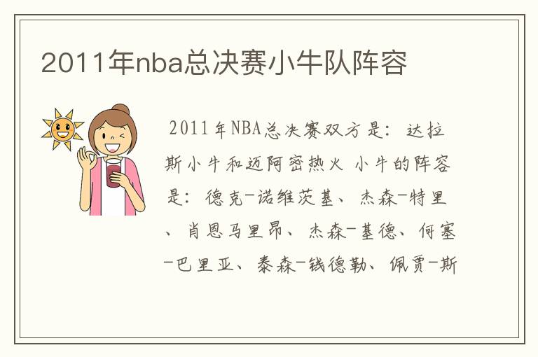 2011年nba总决赛小牛队阵容