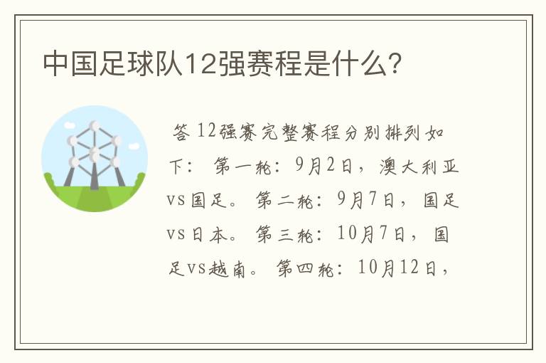 中国足球队12强赛程是什么？