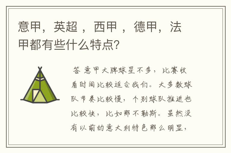 意甲，英超 ，西甲 ，德甲，法甲都有些什么特点？