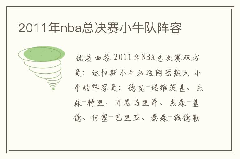 2011年nba总决赛小牛队阵容