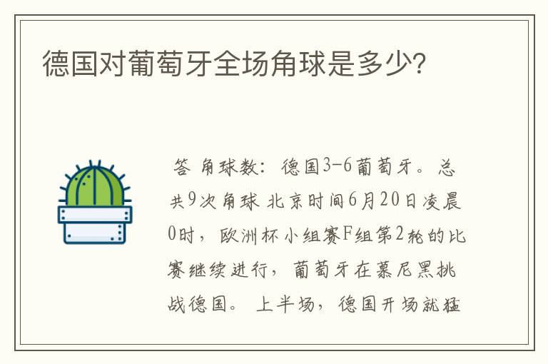 德国对葡萄牙全场角球是多少？