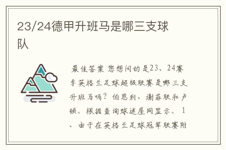 23/24德甲升班马是哪三支球队