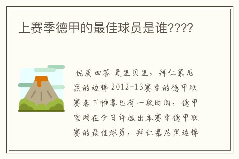 上赛季德甲的最佳球员是谁???？