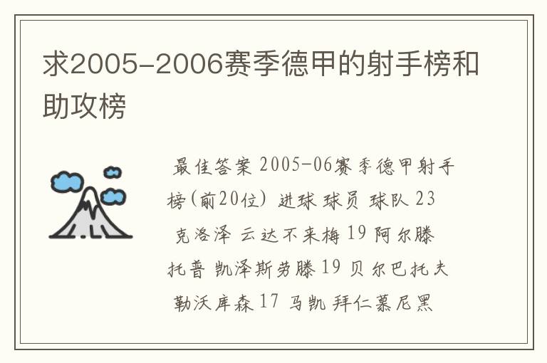 求2005-2006赛季德甲的射手榜和助攻榜