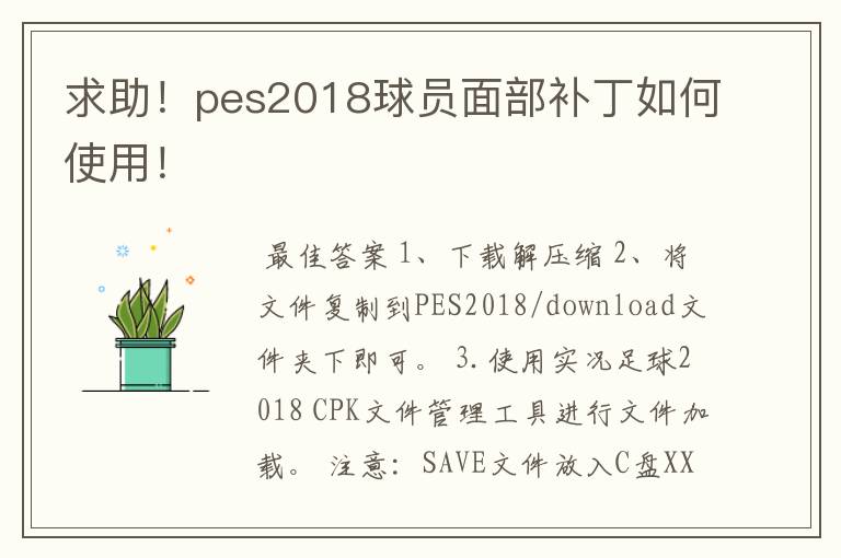 求助！pes2018球员面部补丁如何使用！