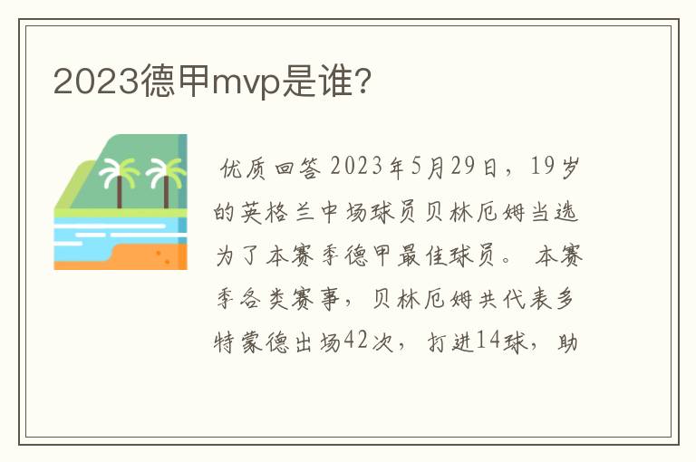 2023德甲mvp是谁?