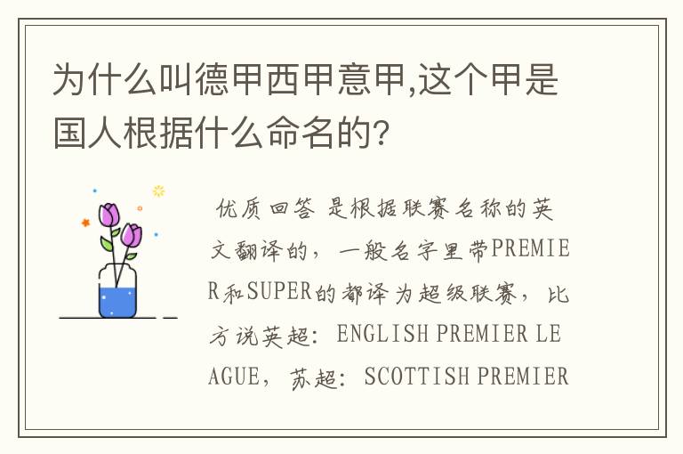 为什么叫德甲西甲意甲,这个甲是国人根据什么命名的?