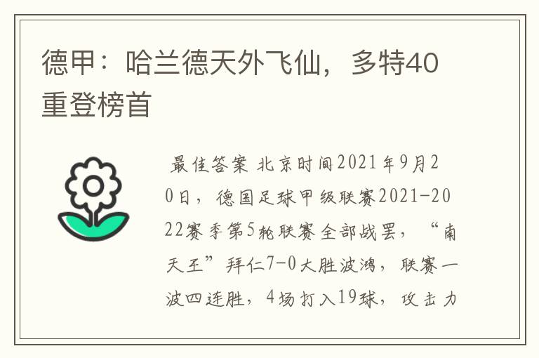 德甲：哈兰德天外飞仙，多特40重登榜首